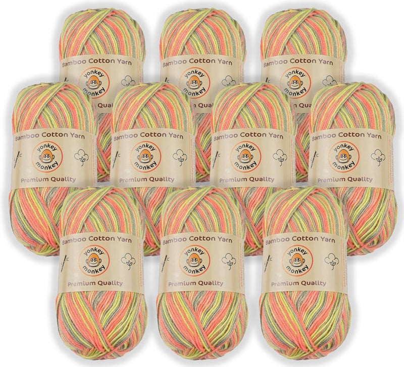 Yonkey Monkey 10-Pack of Yonkey Monkey 500 Grams Yarn - 70% Rayon derived from Bamboo, 30% Cotton - Imported - Tiger Mix 9046 - Image 1